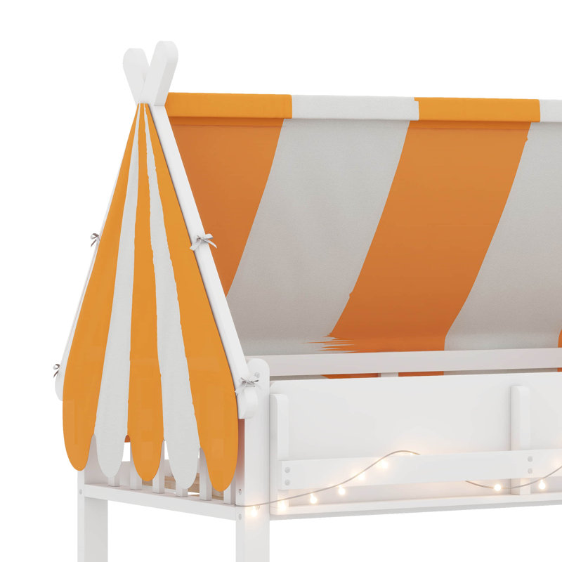 Lit mezzanine avec auvent, lumières DEL et étagère à livres, Simple, Blanc