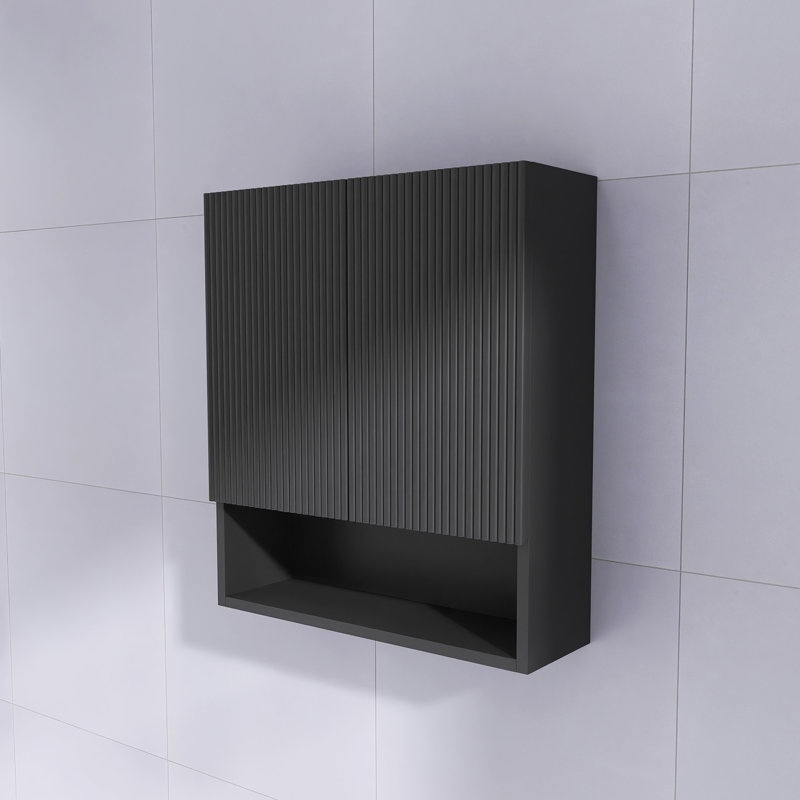 Armoire de salle de bain murale rayée 26 po avec portes et compartiment de rangement ouvert 26 po