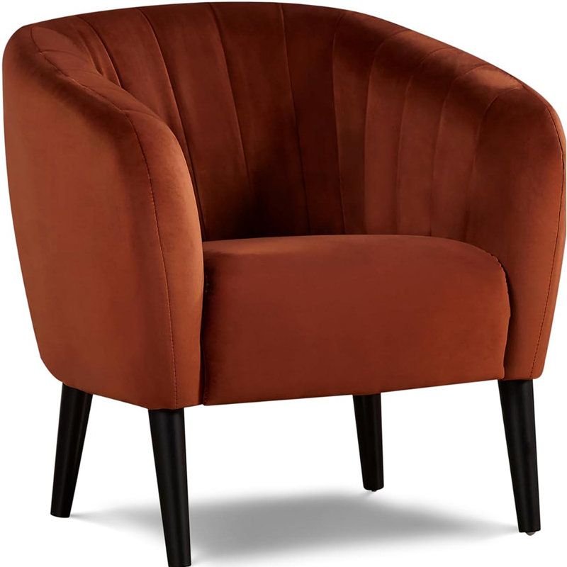 Fauteuil d'appoint moderne orange brûlé avec motif en tonneau et capitonnage