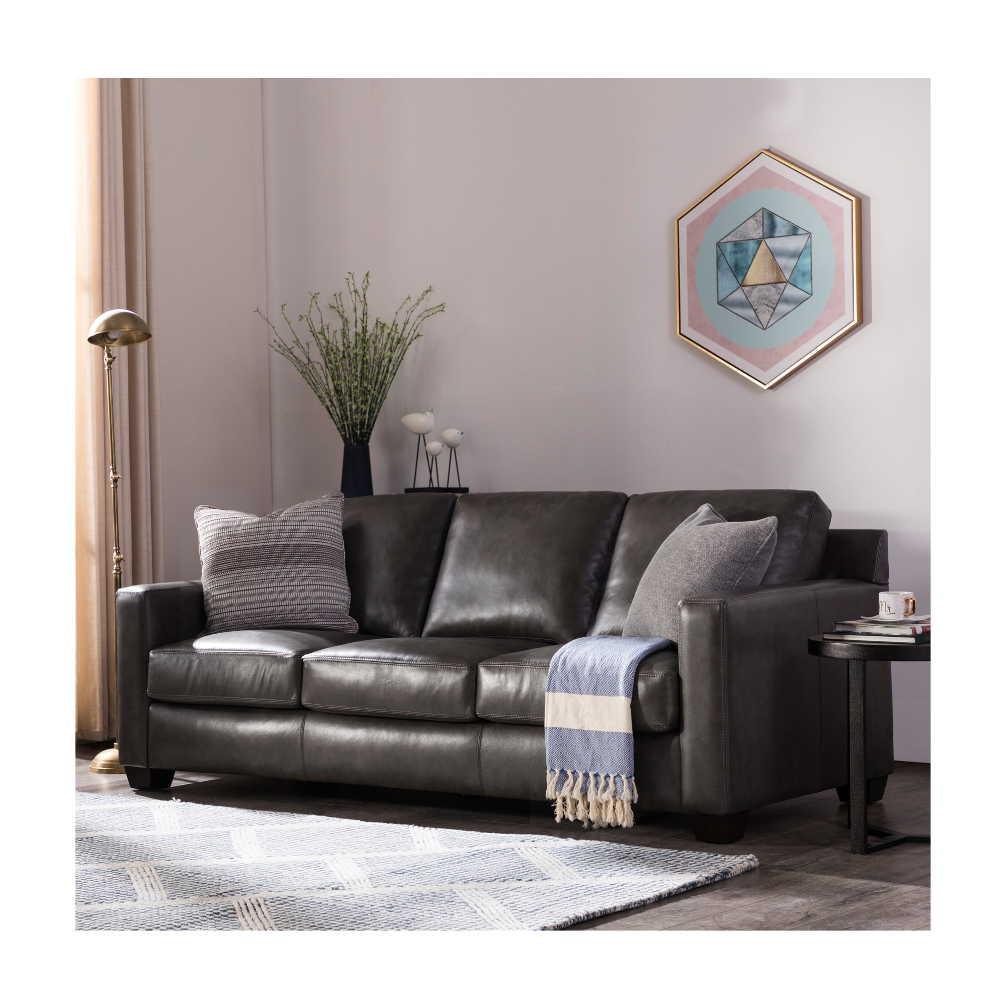 Covedale 83.5'' Upholstered Sofa, Sidekick Charcoal Genuine Leather