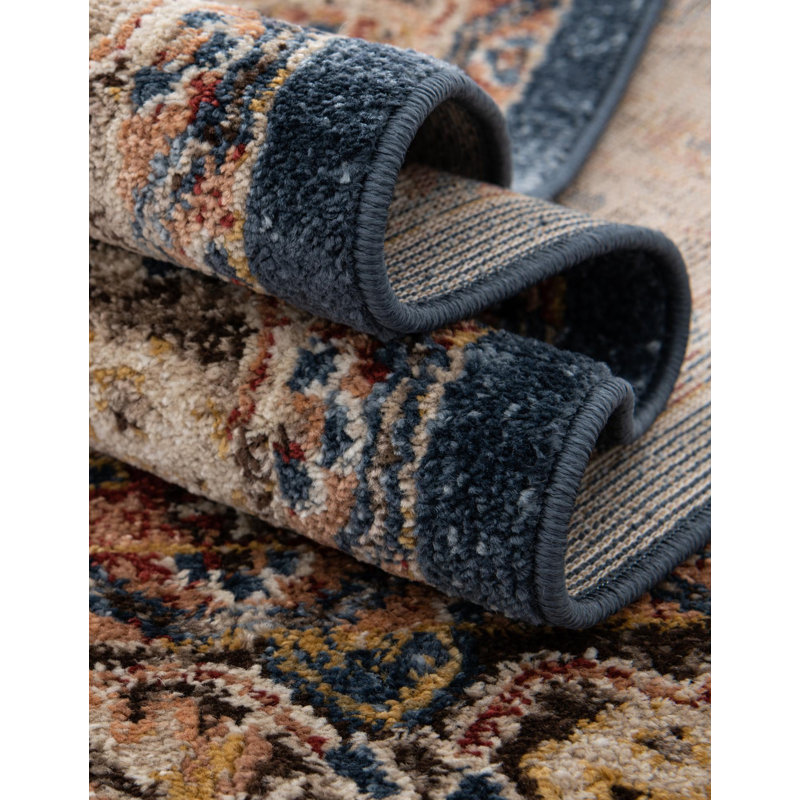 Vern Dark Blue/Brown Area Rug, Blue/Brown, Square 7'10"