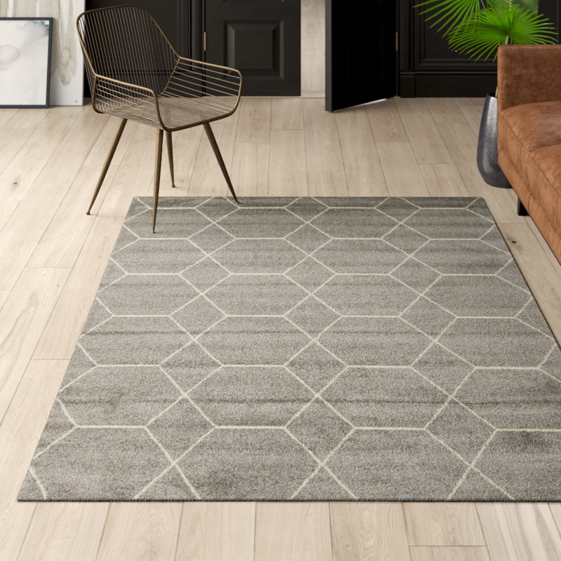 Debrodie Geometric Light Grey Area Rug, Rectangle 7'10" x 10', Light Grey
