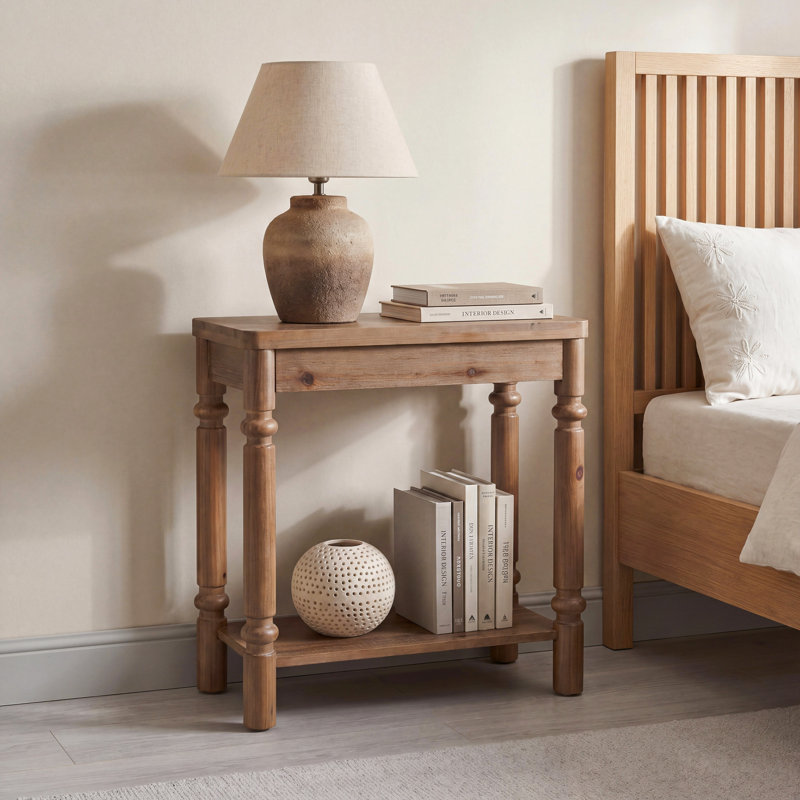 2-Tier Solid Wood Nightstand, Brown