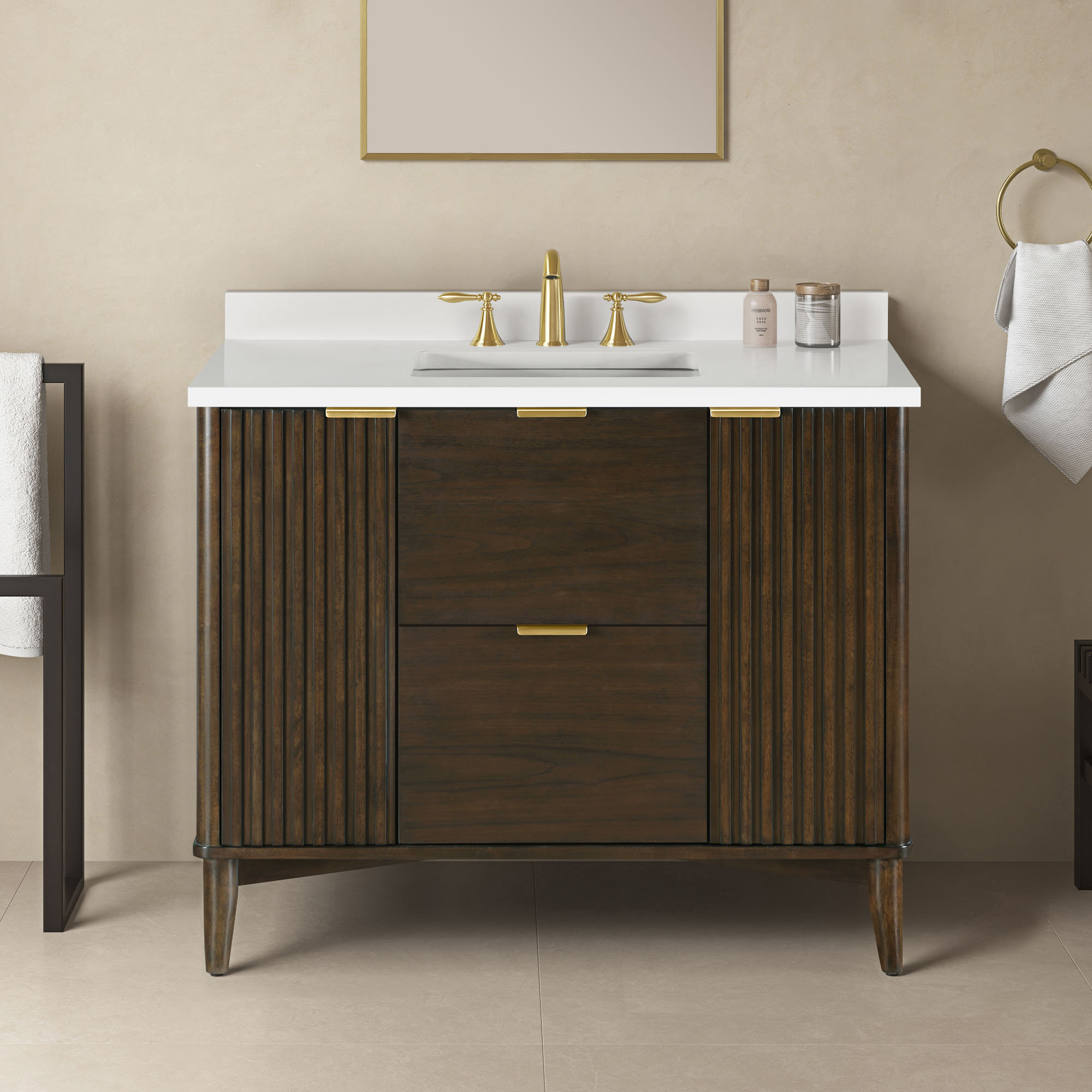 Trotta 42 in. Single Sink Bathroom Vanity, Dark Walnut