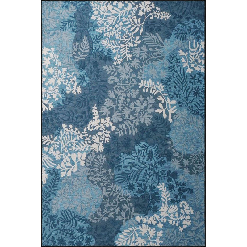 Tapis bleu à motif floral lavable à la machine, Sous-tapis carré 3 pi 3 po inclus