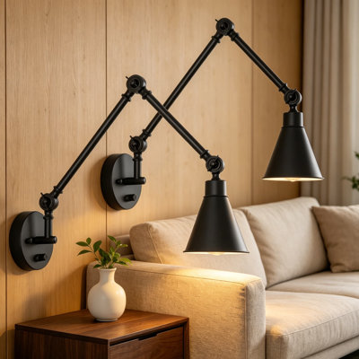 Ensemble de 2 lampes murales à bras articulé, applique murale à brancher avec interrupteur à intensité variable, lampe de lecture industrielle réglable pour la chambre à coucher, le salon, le bureau et le couloir
