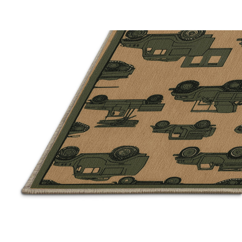 Machine Washable Transportation Brown Area Rug, Rectangle 2' x 3'