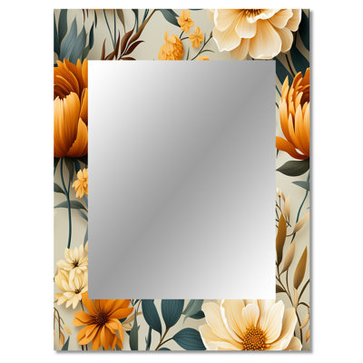 Orange And Green Natural Botanical Harmony - botanical  Wall Mirror, Botanical Decorative Mirror, Printed Metal Art