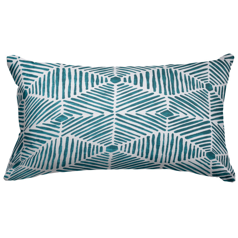 Charlie Geometric Cotton Reversible Throw Pillow, Emerald, 12" x 20", Rectangular