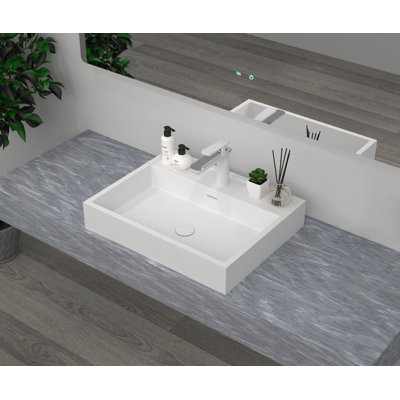 Lavabo vasque rectangulaire 24 po x 19 po avec trou pour robinet, lavabo de salle de bain carré à surface solide 12 po avec robinet Cpinao
