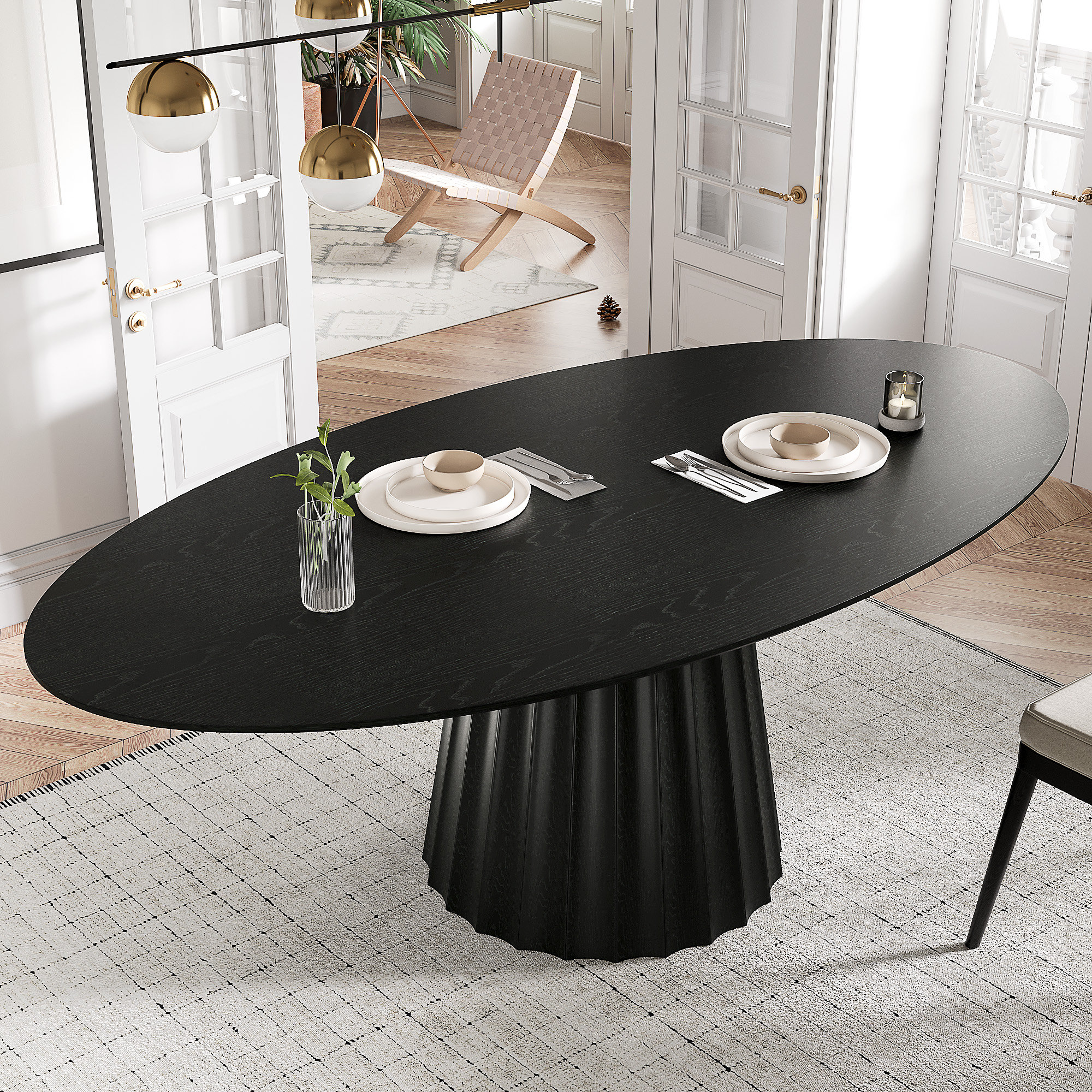 Ivy Bronx 67 in. Pedestal Solid Wood Oval Dining Table Seats 6 ...
