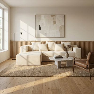 Canapé modulaire en forme de L, conception convertible, capacité de poids de 1 300 livres, revêtement en velours côtelé doux, rembourrage en mousse haute résilience, style minimaliste moderne, beige