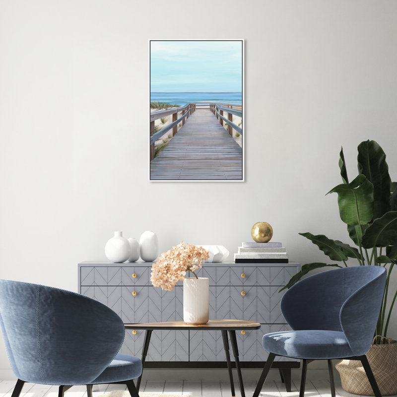 " Nautical And Coastal Beach With A View, Coastal Brown ", White Framed Canvas, 30" H x 20" W 