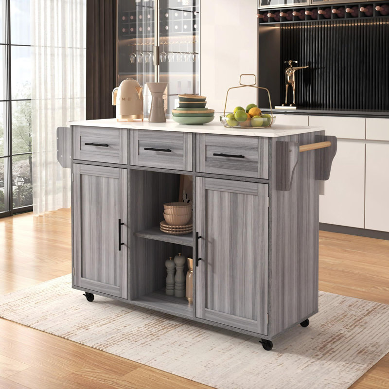 Wood Kitchen Island, Grey