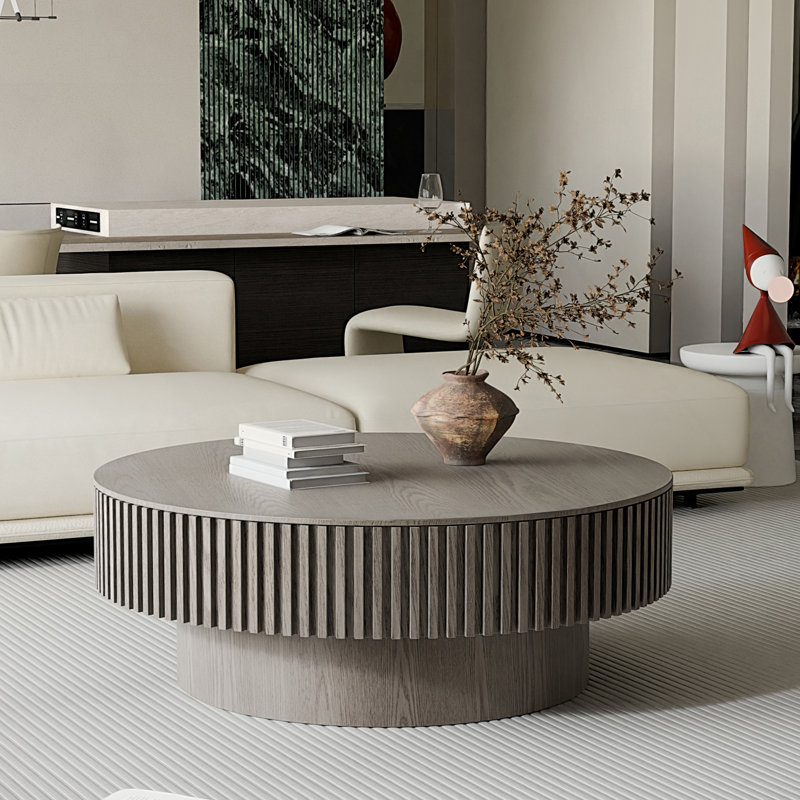 Table basse ronde avec rangement, H 13,83 po x L 39,42 po x l 39,42 po, Grey