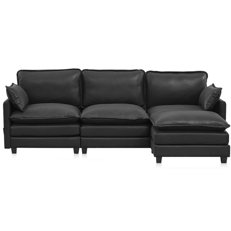 4-Piece Upholstered Sectional, Black