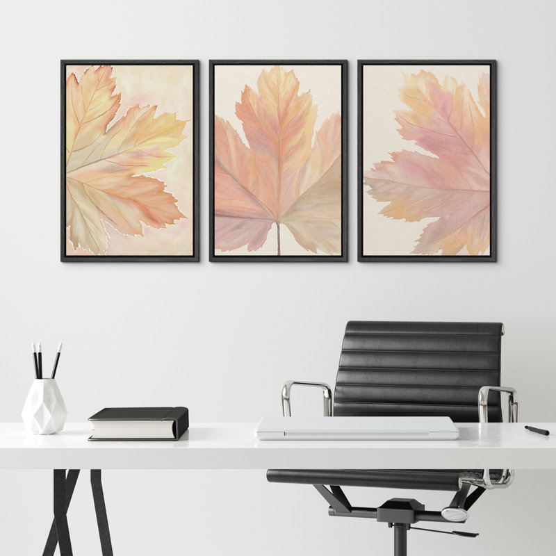 «Autumn Leaf Trio Soft Botanical Art», reproduction d'art sur toile encadrée 3 pièces, H 24 po x l 48 po x P 1,5 po