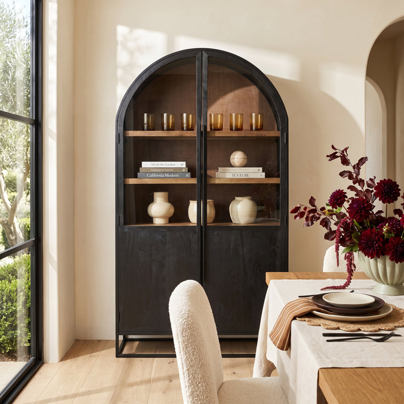Clementine 85.5" Dining Cabinet, Black/Natural