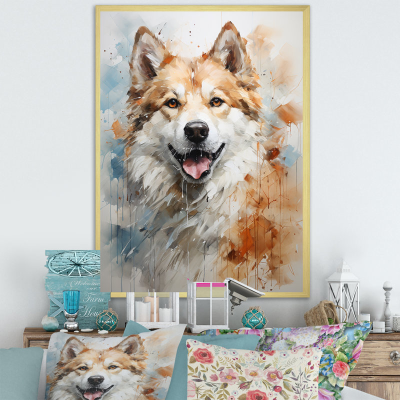 Dog Akita Affection sur toile, H 20 po x l 12 po x P 1 po, Cadre doré simple