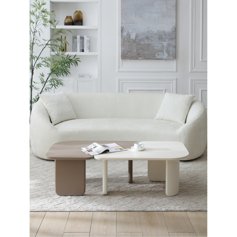 Table basse modulaire moderne de 2 pièces, tables de combinaison avec peinture multicouche, côté kaki et blanc pour le canapé, appartement de salon central polyvalent, pieds améliorés et courbés, coffre-fort