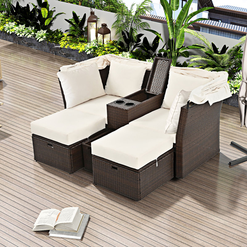 Ensemble de canapé causeuse d'extérieur avec coussins, Beige