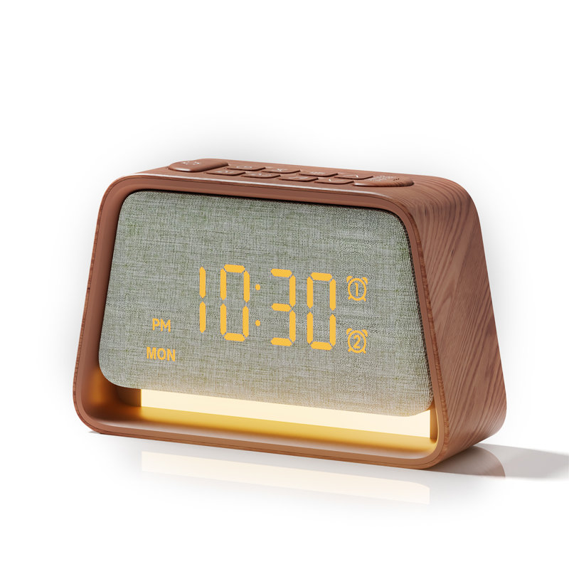 Réveil de chevet à lever de soleil avec machine à bruit blanc intégrée et minuterie, Grain de bois foncé