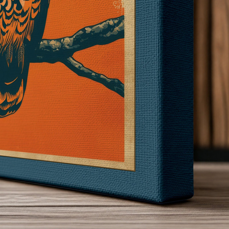 Centered Owl Mid-Century - Wrapped Canvas, 18x12 - 45.7 x 30.5 cm, Teal Border