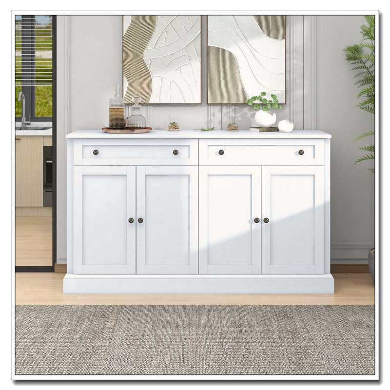 60" Sideboard Buffet with 2 Drawers, 4 Doors, and Adjustable Shelves, White