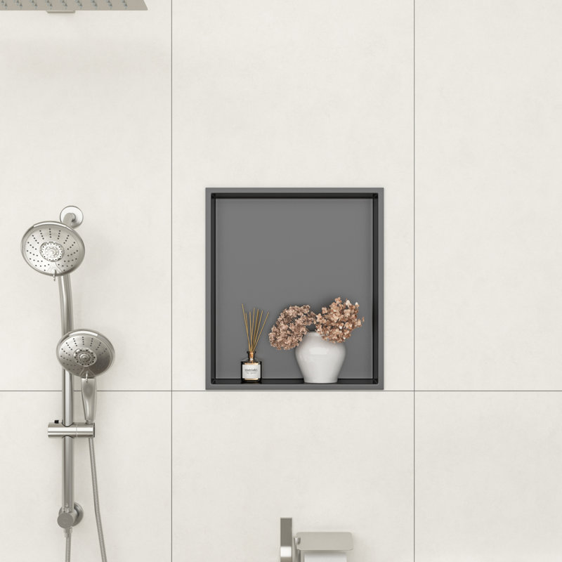 Tablette de niche rectangulaire en acier inoxydable pour rangement de salle de bain l 16 po x H 14 po