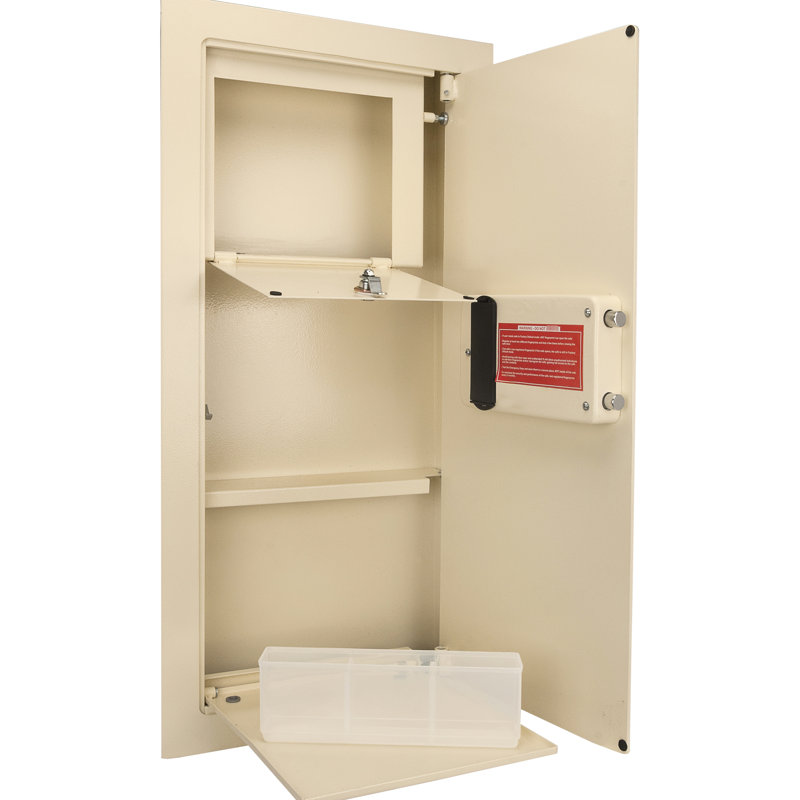 Coffre-fort mural biométrique 0,82 pi³ beige, acier et tablette amovible pour espace organisé beige pi