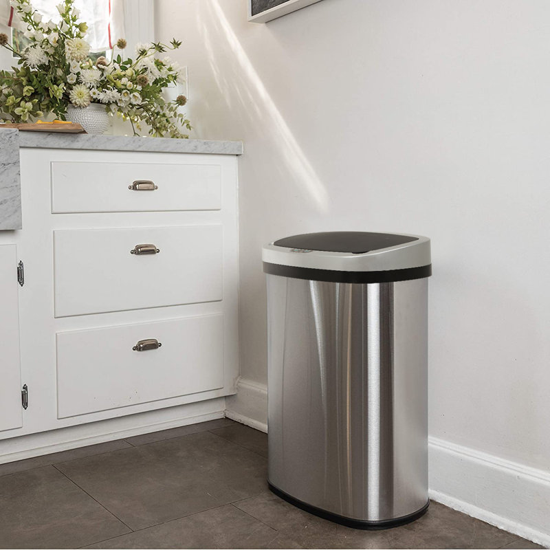 Trash Can 50 Liter Garbage Can 13 Gallon Kitchen Trash Can Anti-Fingerprint Motion Sensor Stainless Steel Trash Bin Kitchen Waste Bin with Liner for Home Kitchen Bathroom 