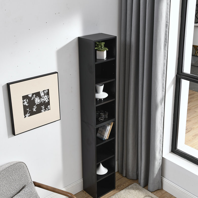 Étagère de rangement multimédia à 8 niveaux, armoire de rangement compacte CD DVD avec tablettes réglables, bibliothèque haute étroite pour le bureau à domicile, bibliothèque multifonctionnelle à deux étages