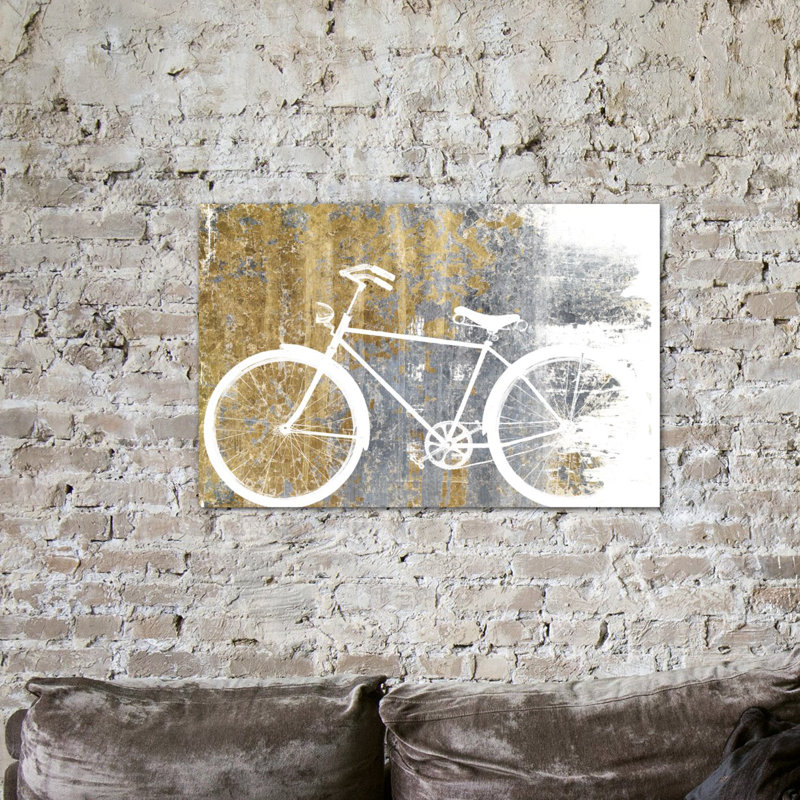 «Gilded Bicycle», impression sur toile tendue, H 18 po x l 26 po x P 1,5 po, Toile avec cadre noir, Pas de tapis
