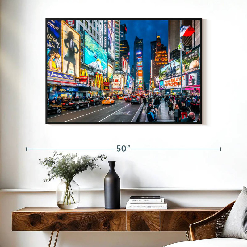 Iconic NY Times Square, Cadre flottant noir, 40 po x 27 po
