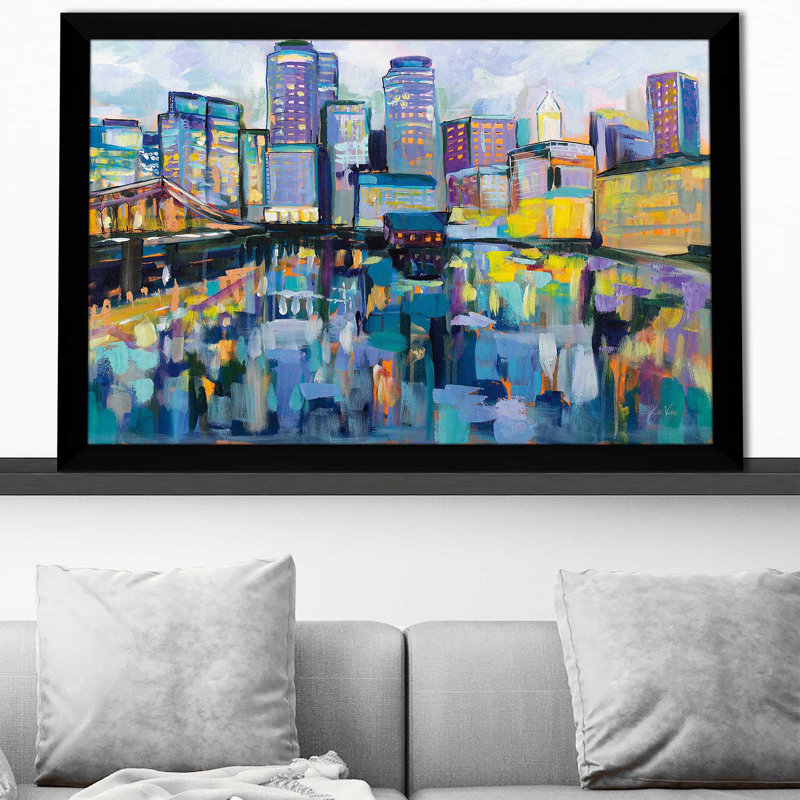Boston Harbor - Peinture, H 33,5 po x l 49,5 po x P 1 po, Cadre noir
