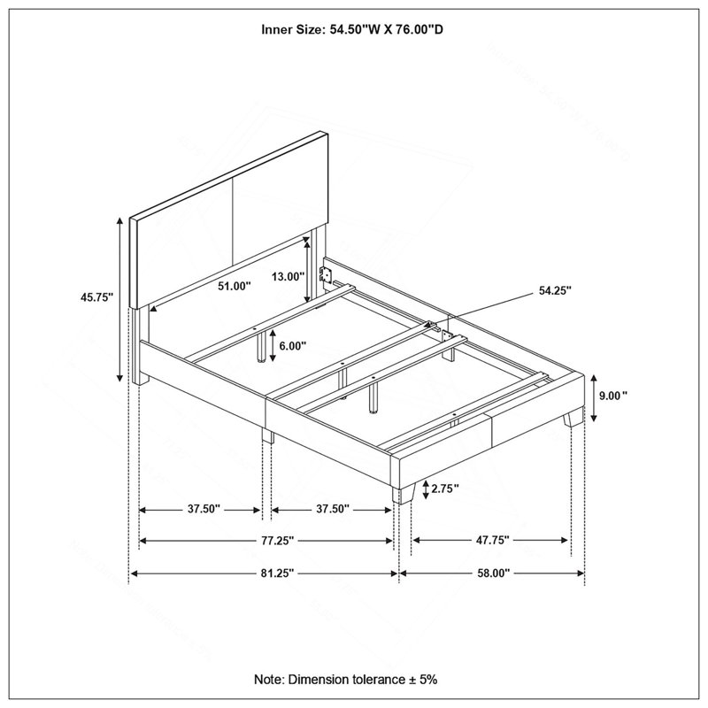 Lit à panneau tapissier Warwick avec tête de lit structurée et conception robuste pour une élégance intemporelle, Double