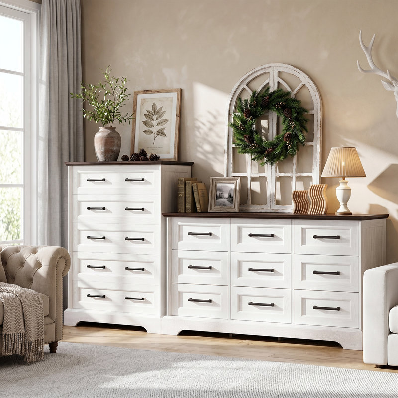 Commode de rangement à 9 tiroirs, commode en bois avec tiroirs coulissants silencieux, ancrage mural anti-basculement, armoire de rangement pour vêtements de grande capacité pour la chambre à coucher