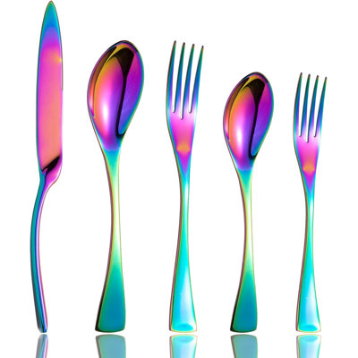 Rainbow Stainless Steel Flatware Set, 20-Piece Cutlery Set With Knife, Fork, And Spoon, Dishwasher Safe, Rustproof And Heat Resistant