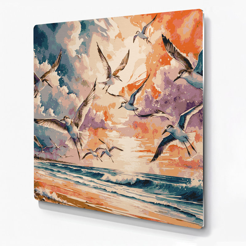 «Nautical Beach oiseaux», art mural en métal beige, H 32 po x l 32 po