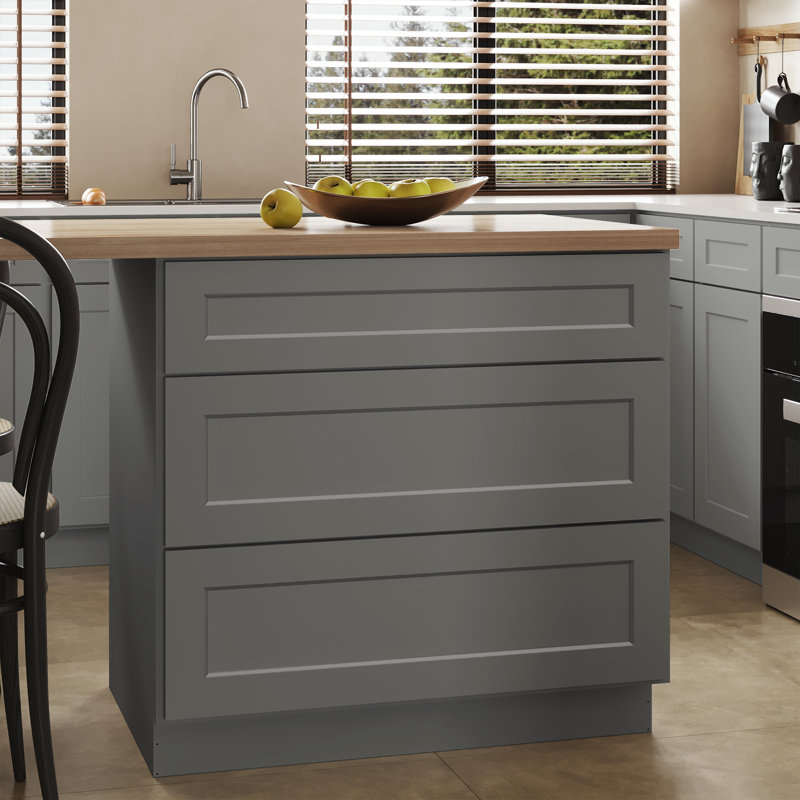 Armoire de base prête à assembler à 3 tiroirs, Gris foncé, H 34,5 po x l 36 po