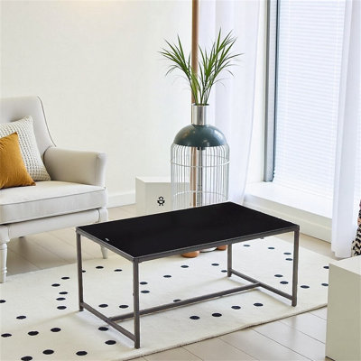 Black Glass Coffee Table With Metal Legs