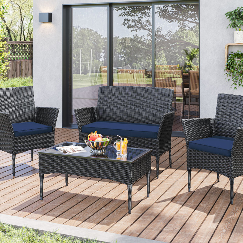 3-Piece Outdoor Seat Cushion Set, Blue