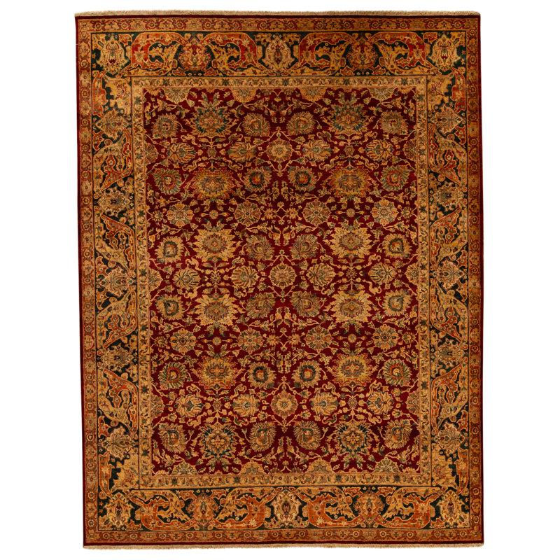 Tapis rouge et bleu noué à la main de haute qualité