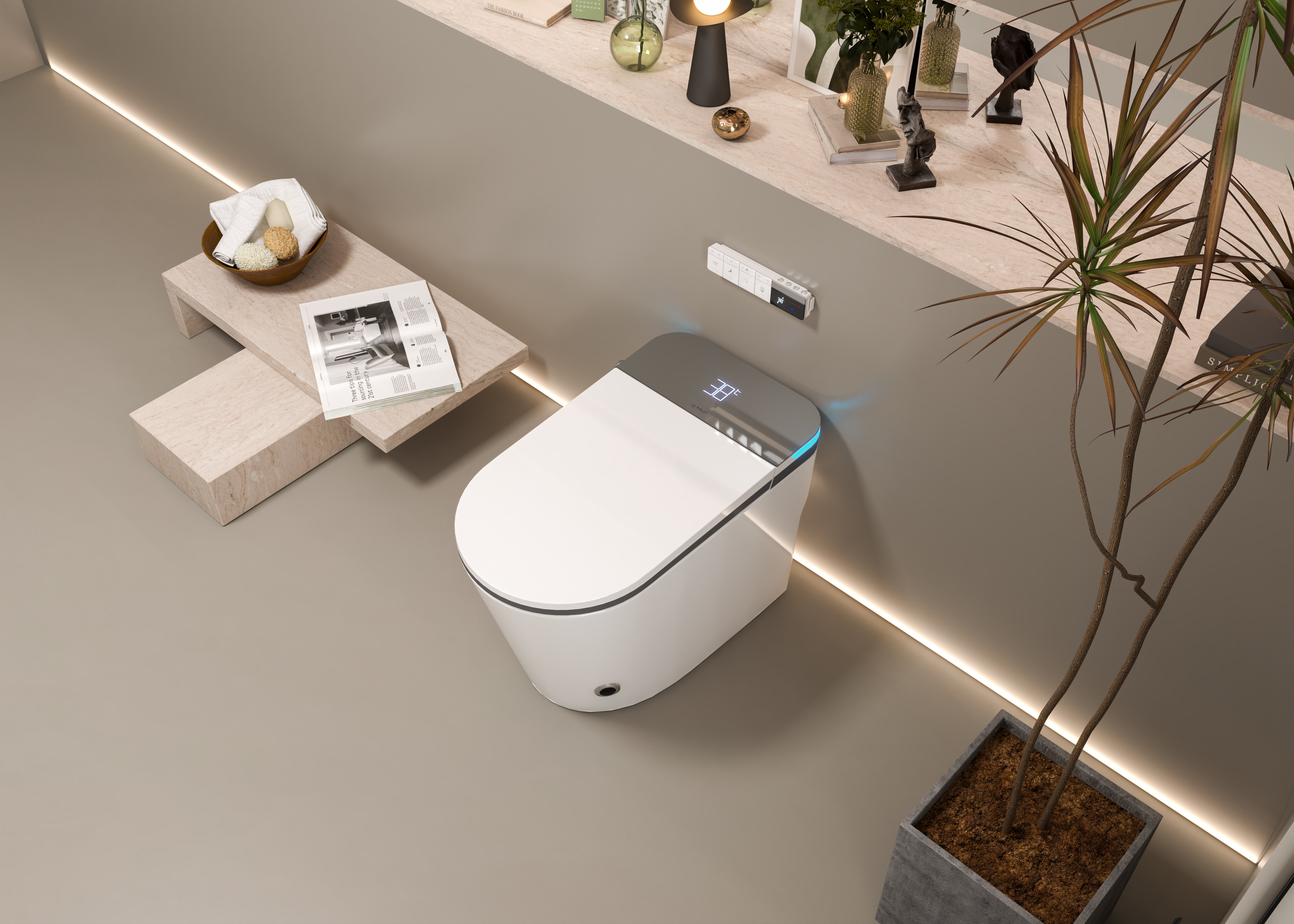 MEJE Intelligente Wandtoilette – Mit Bidet, Beheiztem Sitz, Warmlufttrockner, Automatischer Spülung & Fernbedienung, Weiß