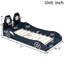 Confortable lit simple en forme de voiture de course avec coussin de dossier à DEL et relaxant, support rembourré en bois bleu - sommeil de qualité-1014609096