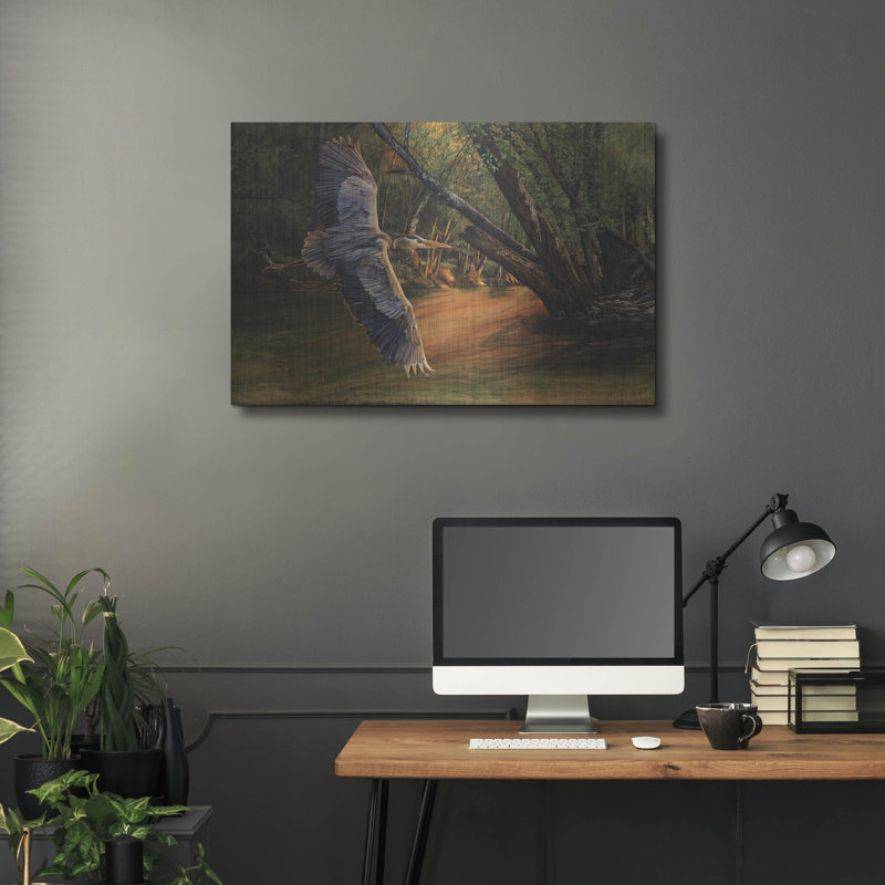  «Blue Heron Sunrise» par Jim Brune, art mural en métal, 36 po x 24 po, H 24 po x l 36 po
