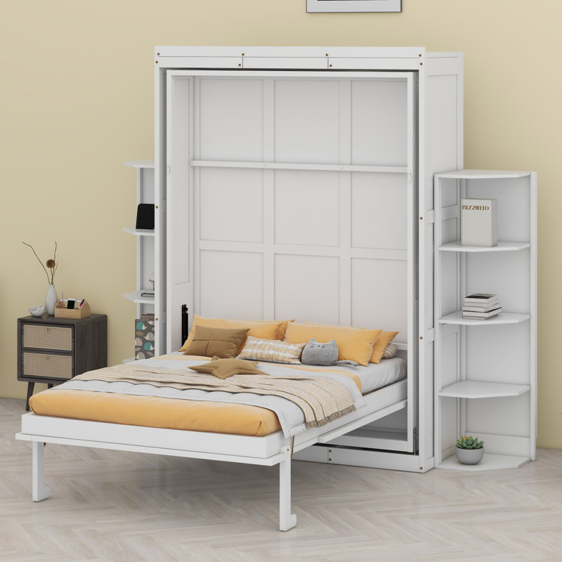 Lit escamotable avec armoire murale cachée, Blanc