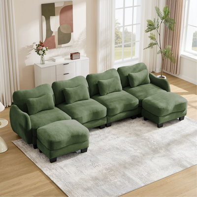 Canapé surdimensionné en U en chenille avec 4 coussins de taille exquise, canapé à 4 places avec 2 repose-pieds mobiles, design incurvé ergonomique, canapé modulaire facile à assembler