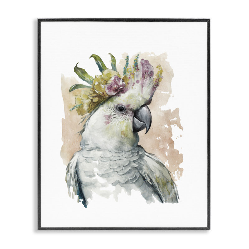  «Cockatiel with Flower», estampe numérique de Svetlana Aleynikova, H 20 po x l 16 po, Giclée encadrée noir minuit