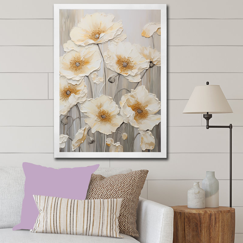 Buttercups Fields On Gray III sur toile, Cadre simple blanc, H 32 po x l 16 po x P 1 po